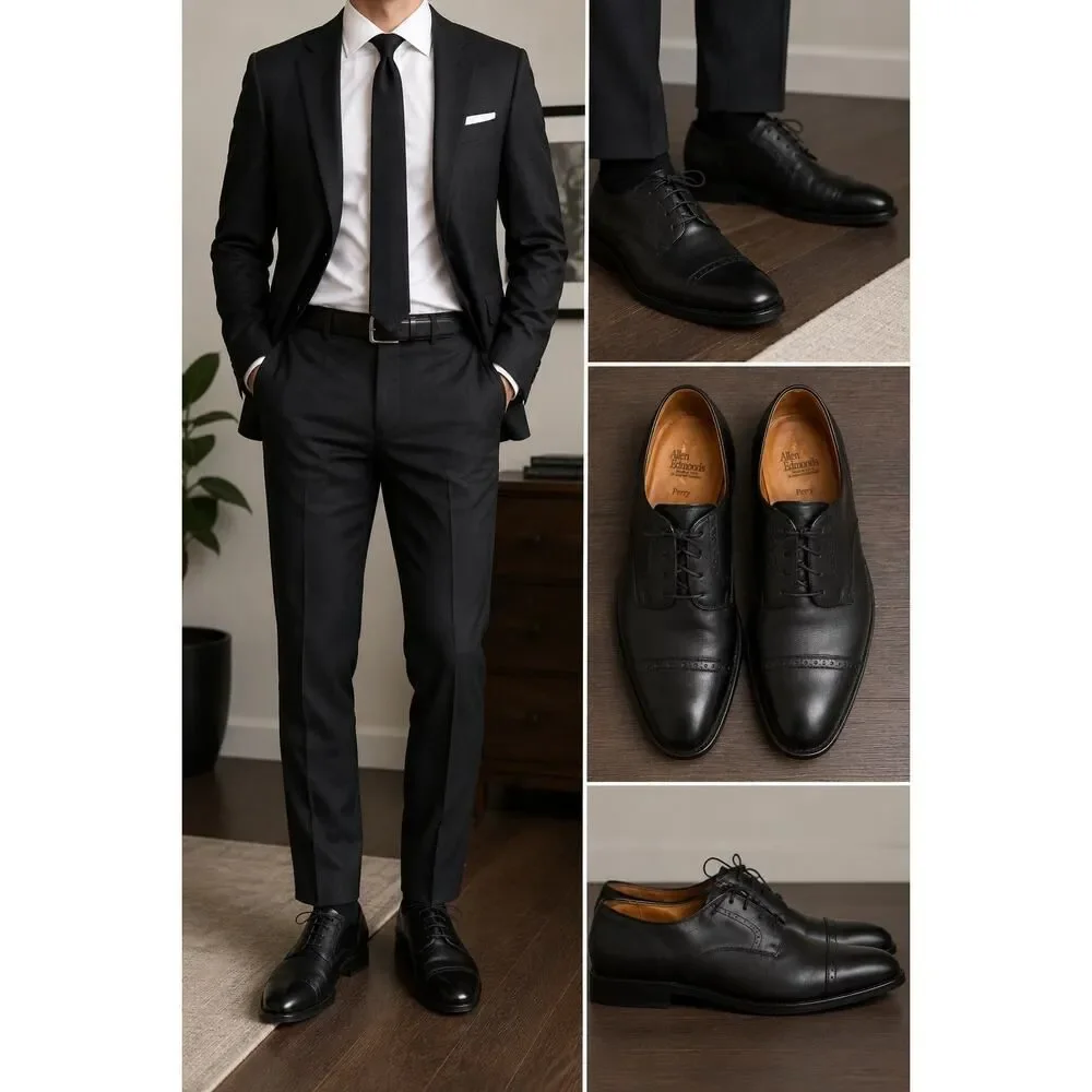 Allen Edmonds Perry Cap Oxford Dress Shoes Black Leather USA Men’s 9 D Classic